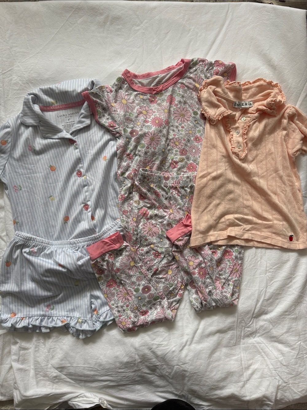 Laura Ashley Pink Floral Short-Sleeve Pajama Romper with Peach Polo Top